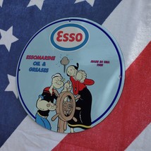 Vintage 1955 Esso Marine Oil And Greases ''Popeye'' Porcelain Gas & Oil Sign - $125.00