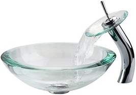 Kraus C-Gv-150-19Mm-10Ch Clear 34Mm Edge Glass Vessel Sink And Waterfall Faucet - £92.71 GBP