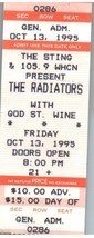 The Radiateurs Concert Ticket Stub Octobre 13 1995 Hartford Connecticut - £32.70 GBP