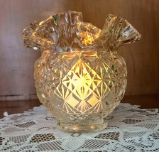 Fenton Art Glass Fine Cut Diamond Block Ruffled Rose Bowl 1969 Candle Ho... - $27.32