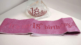 18th Birthday Tiaras Crowns for Women Girls Birthday Decorations Sash Pink - £11.11 GBP