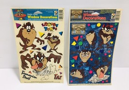 Vtg 90&#39;s Looney Tunes Taz Window Cling Static Sticker Sheet ~ Lot of 2 Assorted - £18.94 GBP