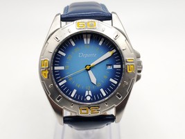 Deporte Watch Mens New Battery Blue/Yellow Date Dial 40mm Blue Band - £35.88 GBP