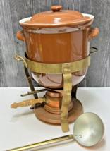 Waldow Copper Brass Soup Chowder Bean Buffet Server W/Burner Hall Crock Pot 481 - £221.87 GBP