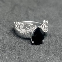 2Ct Pear Cut Black Spinel Crown Shape Engagement Ring 14k White Gold Plated - £89.90 GBP