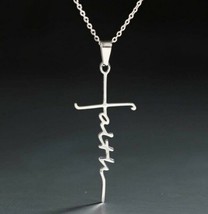 Stainless Steel ~ &quot;Faith&quot; ~ Cross Pendant Necklace ~ 18&quot; Chain ~ 2&quot; Extender - £18.09 GBP