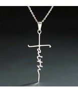 Stainless Steel ~ &quot;Faith&quot; ~ Cross Pendant Necklace ~ 18&quot; Chain ~ 2&quot; Exte... - £17.65 GBP