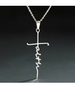 Stainless Steel ~ &quot;Faith&quot; ~ Cross Pendant Necklace ~ 18&quot; Chain ~ 2&quot; Exte... - $22.44