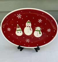 Hallmark holiday Christmas platter, large oval, embossed snowmen, snowfl... - $22.33 CAD