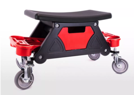 FK Workshop Stool Wheels Garage Uphol Seat Working Chair Storage Tray Adj Height - £44.86 GBP
