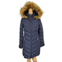 Tommy Hilfiger Womens Chevron Faux-Fur Trim Hooded Puffer Coat Navy XSmall - £63.19 GBP