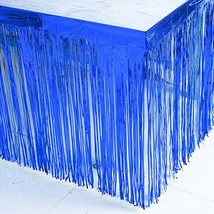 Set Of 2 Blue 29X108 Inch (9 Feet Long) Metallic Foil Fringe Table Skirt, Tinsel - £20.59 GBP