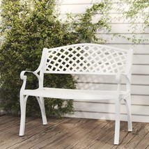 Garden Bench 102 cm Cast Aluminium White - £119.38 GBP