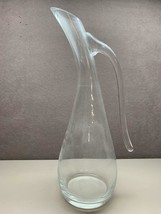 Vintage Clear Glass Mid Century Modern Curved Neck Pitcher Applied Handl... - £38.80 GBP