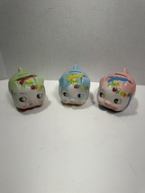 Lot Of 3 Vintage MCM ceramic Small Floral Round Piggy Bank 4”x4” Green Pink Blue - £23.43 GBP