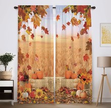 Fall Landscape Field Pumpkin Print Curtains Home Decor Rod Pocket Darkening - £32.85 GBP