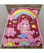 Vtg Care Bears JP Imports Cheer Bear Heavyweight Bright Pink Blanket 76x63 - $56.99