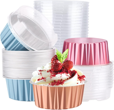 Baking Cups Aluminum Foil, 5Oz Pack of 30 Blue Red Rose Gold Cupcake Cups with L - £14.87 GBP