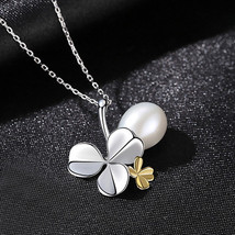 S925 Sterling Silver Necklace Day Fashion Pearl Necklace Women's Four-Leaf Clove - £19.69 GBP