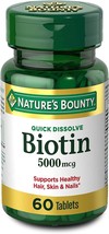 Nature&#39;s Bounty Biotin 5000 mcg, Supports Metabolism for Cellular Energy and Hea - £23.71 GBP