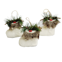 Knit Boots Christmas Ornaments 3 Piece Set White with Fur Pine Rustic Christmas - £11.85 GBP