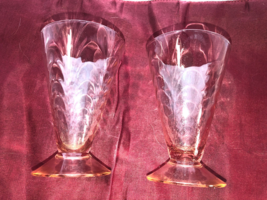 2 Pink 5.5 Inch Rippled Depression Glass Footed Tumblers Mint - $24.99
