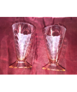 2 Pink 5.5 Inch Rippled Depression Glass Footed Tumblers Mint - $18.74