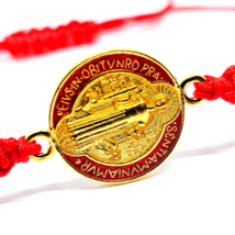 St Benedict Bracelet San Benito Medal Enamel Red Gold Spirituality Jewellery - £3.82 GBP