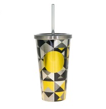 Starbucks Geometric Triangle Silver Yellow Stainless Steel Tumbler Cold Cup 16oz - £50.95 GBP