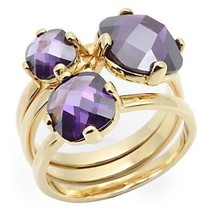 3PCs Cushion Cut Amethyst Simulated Diamond Solitaire Gold Plated Fashion Ring - £41.81 GBP