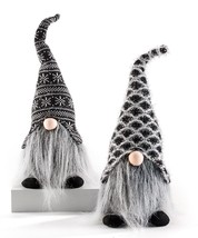 Gray Gnome Plush Figurines Set of 2 Beard Bulbous Nose  Knit Hat Boots 16&quot; high - £35.55 GBP