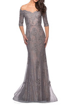 La Femme 24866 Sequin Embroidered Lace Gown SZ 10 Silver Pink ($598) - £98.34 GBP