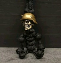 Skull Keychain Soldier Biker Helmet Hanging Pendant Braided Rope Paracord - $9.89