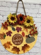 Give thanks greatful heart sign door wood fall hanging handmade round 14” New - £14.22 GBP