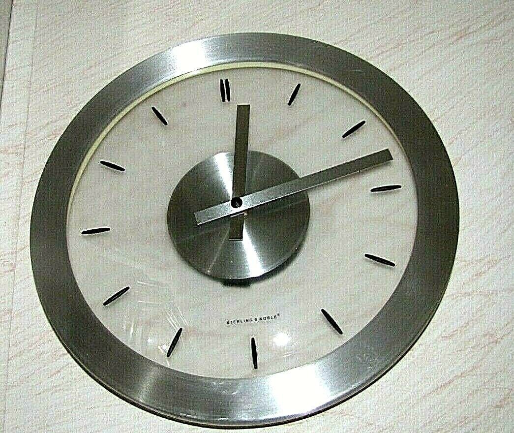 STERLING NOBLE STAINLESS QUARTZ WALL CLOCK ROUND LARGE HANDS & CLOCK FACE - $27.08