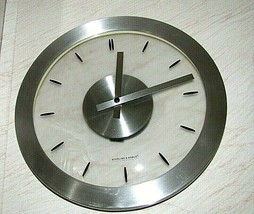 STERLING NOBLE STAINLESS QUARTZ WALL CLOCK ROUND LARGE HANDS &amp; CLOCK FACE - £21.58 GBP