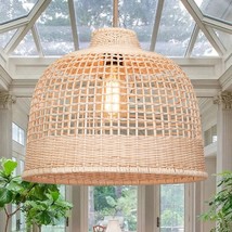 Rattan Woven Pendant Fixture, Handmade Bamboo Hanging Ceiling Lamp Crafts Lampsh - £211.64 GBP