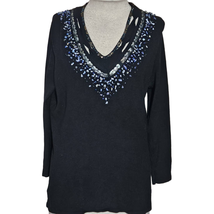 Black Embellished V Neck Sweater Size Medium  - $24.75