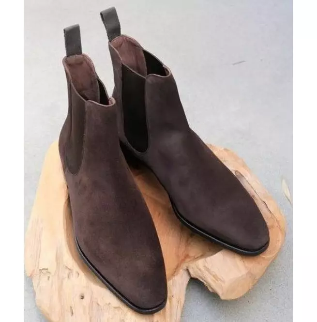 Dark Brown Suede Chelsea Handmade Formal Ankle Dress Boots For Mens, Off... - $149.99