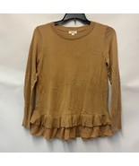 Style &amp; Co Womens S Tan Icy Coffee Ruffled Hem Crewneck Knit Sweater NWT... - €25,31 EUR