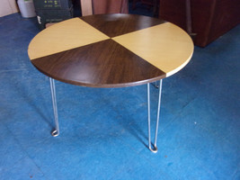 Vintage Modern Coffee Table Two Tone Wood Folding Hairpin Legs 1970s - $163.35