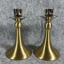 Vintage Brushed Brass Candle Stick Holders 5.5 Inches, Very Nice - £17.29 GBP