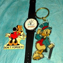 Vintage 35 years of Disneyland watch, Donald duck keychain, Minnie Mouse magnet - £45.73 GBP