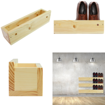 Wooden Shoe Rack Storage Floating Stand Organiser Shelf Unit Wall Mounted Pine - £10.10 GBP+