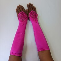 Sexy Women's Nylon Spandex Blend Fingerless Stretch Pink Gloves - One Size image 4