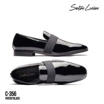 Men Santino Luciano Formal Shoes Patent Leather Shiny Slip on Loafer C356 Black image 2