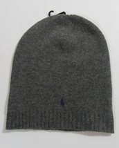 Polo Ralph Lauren Womens Wool Slouchy Beanie Hat Grey with Purple Pony NWT - £37.60 GBP