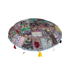 Indian Handmade Embroidered Round Floor Cushion Cover Bohemian Throw Decor - £15.07 GBP+