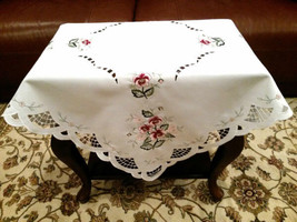 Embroidery Polyester Rose Tablecloth Square Night Stand Side Coffee Tabl... - $30.00