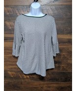 Betsy&#39;s Boutique Tunic Top Medium 3/4 Sleeve Contrasting Stripes Green Trim - $18.95